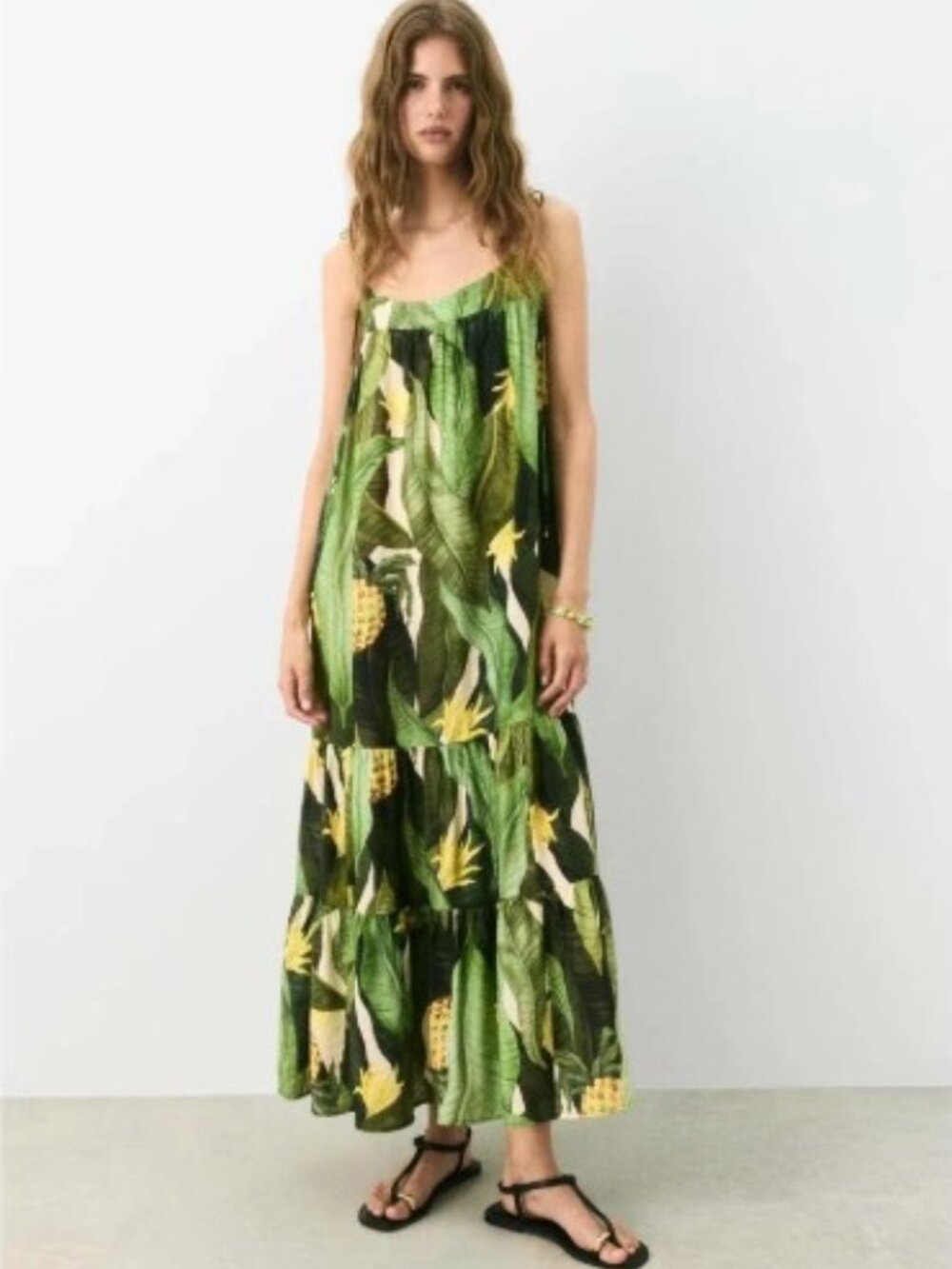NWT H&M Jungle Tropical Maxi Dress – Green Banana Leaf & Pineapple | XXL